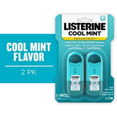 Listerine Pocketmist Cool Mint Oral Care Mist, Bad Breath Spray Strips, 2 x 7.7 ml