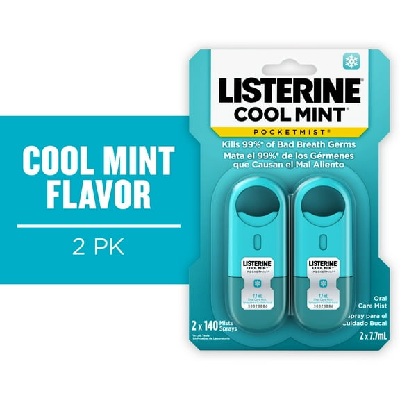 Listerine Pocketmist Cool Mint Oral Care Spray, Bad Breath, 7.7 mL, 2ct