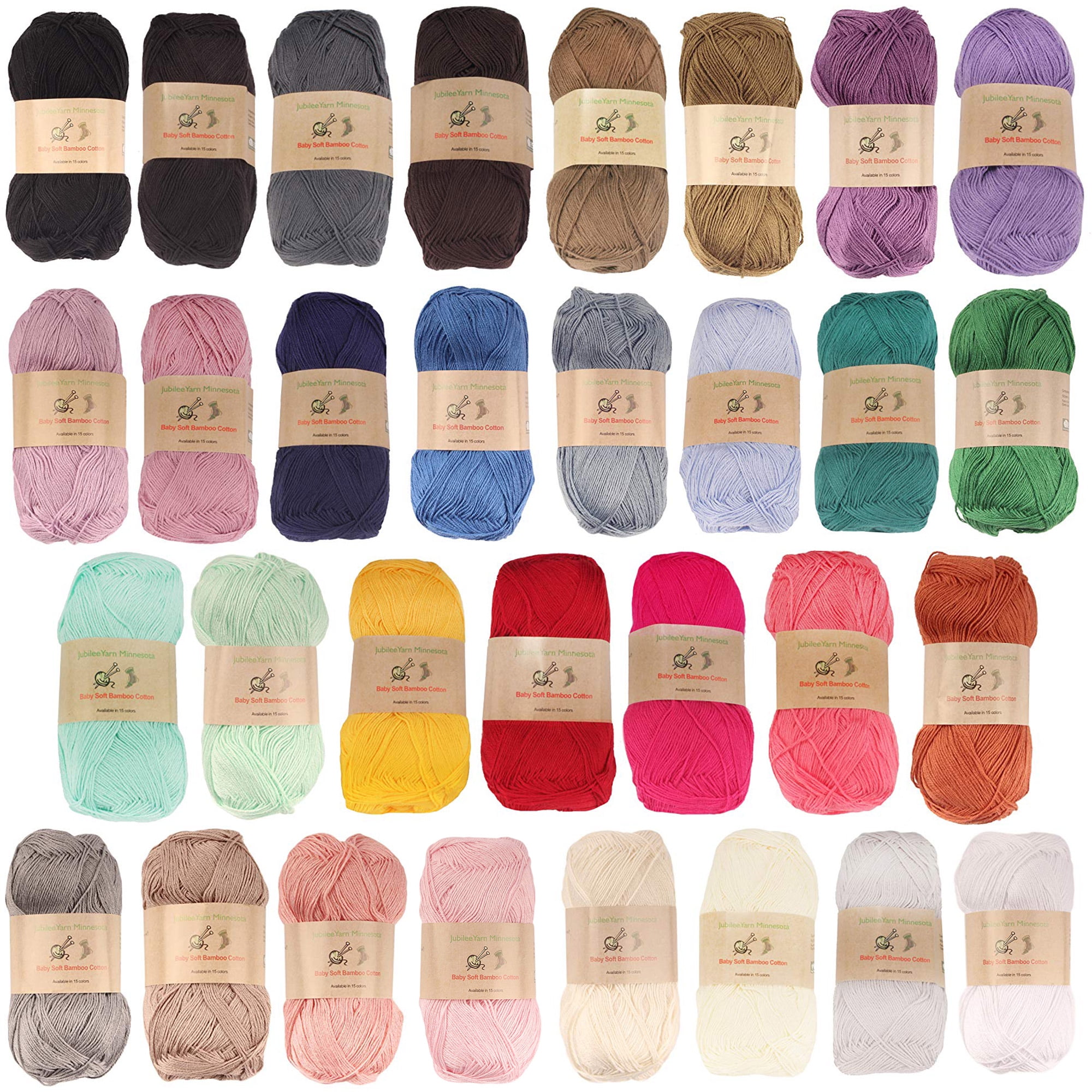 JubileeYarn Baby Soft Bamboo Cotton Yarn - 50g/Skein - Variety Pack - 12 Skeins