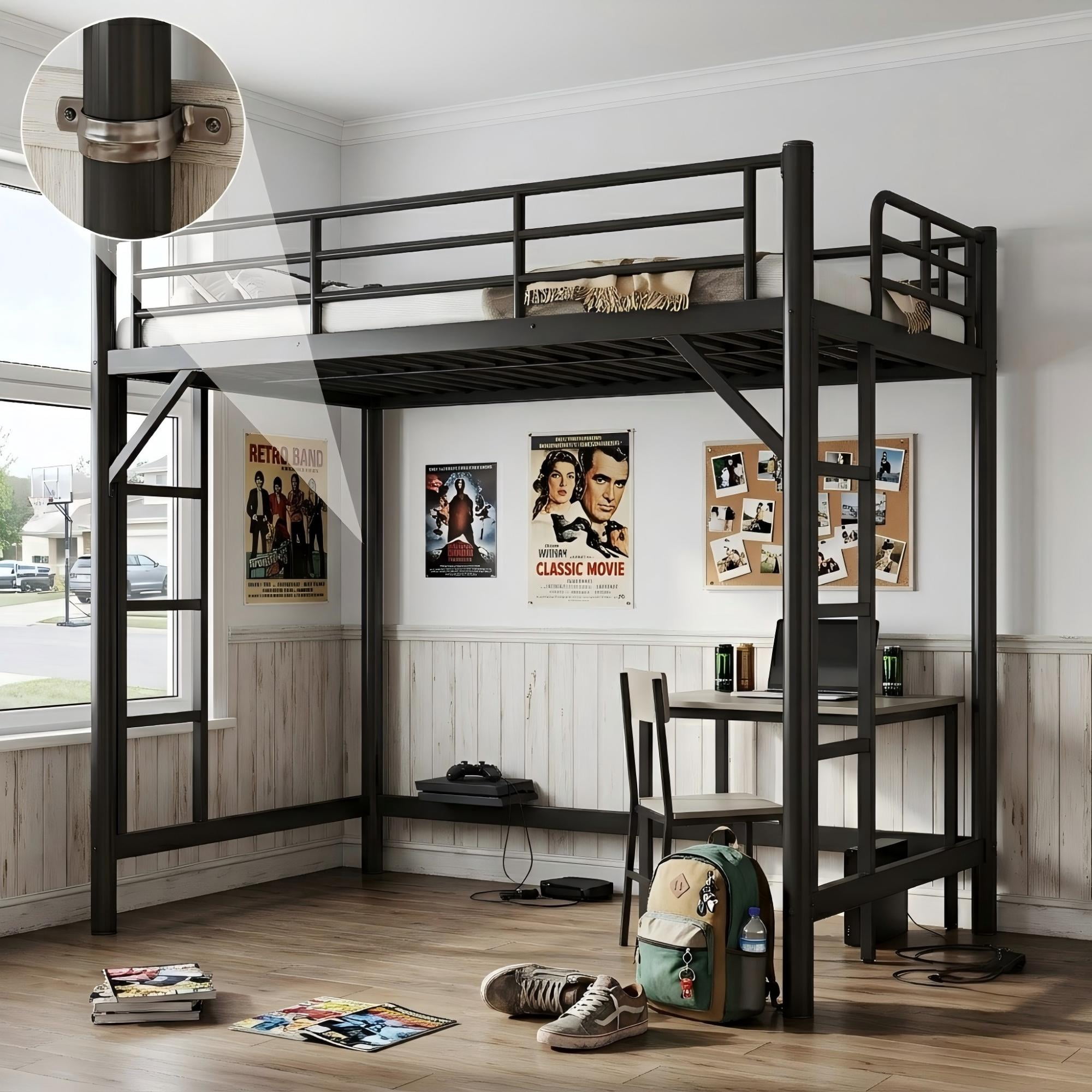 Aukfa Twin XL Metal Loft Bed with Dual Ladders, Space Saving Bed Frame for Kids, Teens & Dorm Bedroom, Black
