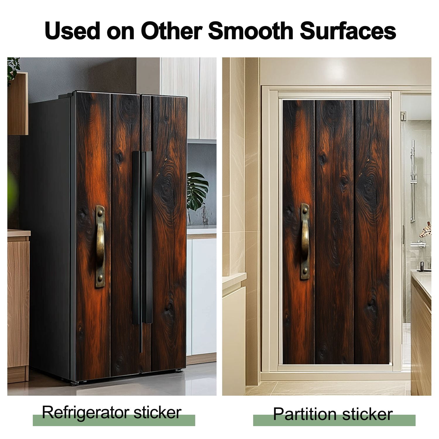 Door Stickers Peel and Stick Door Mural Rustic Dark Wooden Panels Vintage Brass Rustic Removable Wallpaper 30.3''x78.7'' Self-Adhesive Mural for Kitchen Living Room Bedroom Decor