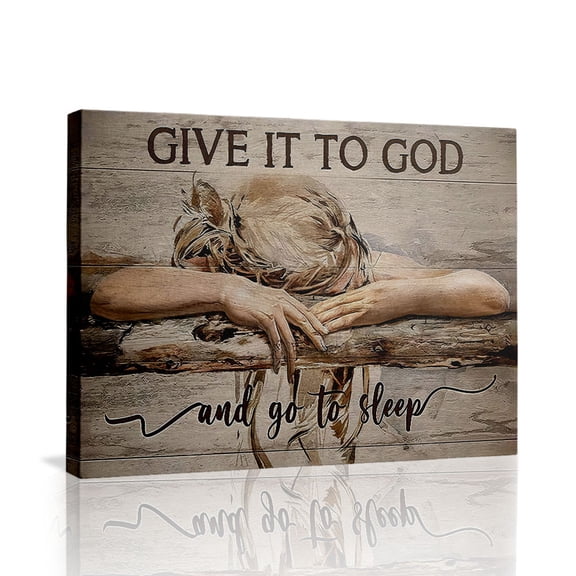 Give It To God And Go To Sleep’ Rustic Faith Canvas Wall Art Ready to Hang for Bedroom