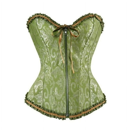 JULMCOMO Corset Tops for Women  Pleated Trim Bustier Shapewear Lingerie Lace Waist Push Up Bodysuit Green L