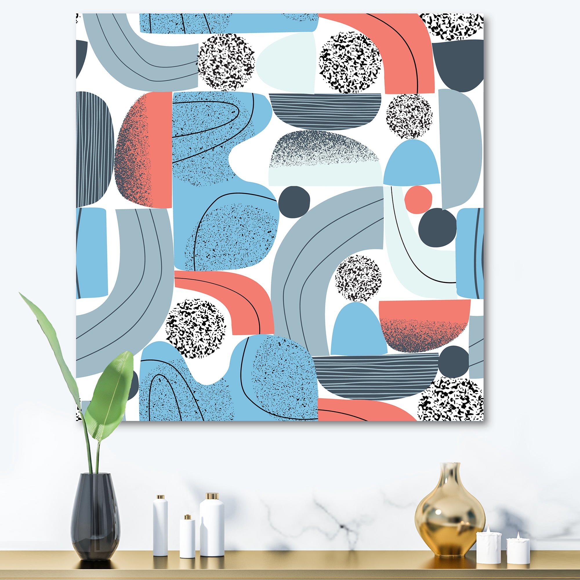 Retro Shapes With Abstract Moons and Suns II 36 in x 36 in Painting Canvas Art Print, by Designart