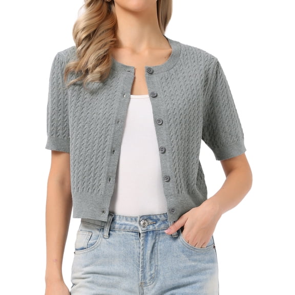 DARING DIVA Women's Short Sleeve Knit Button Down Lightweight Cardigan XS Grey