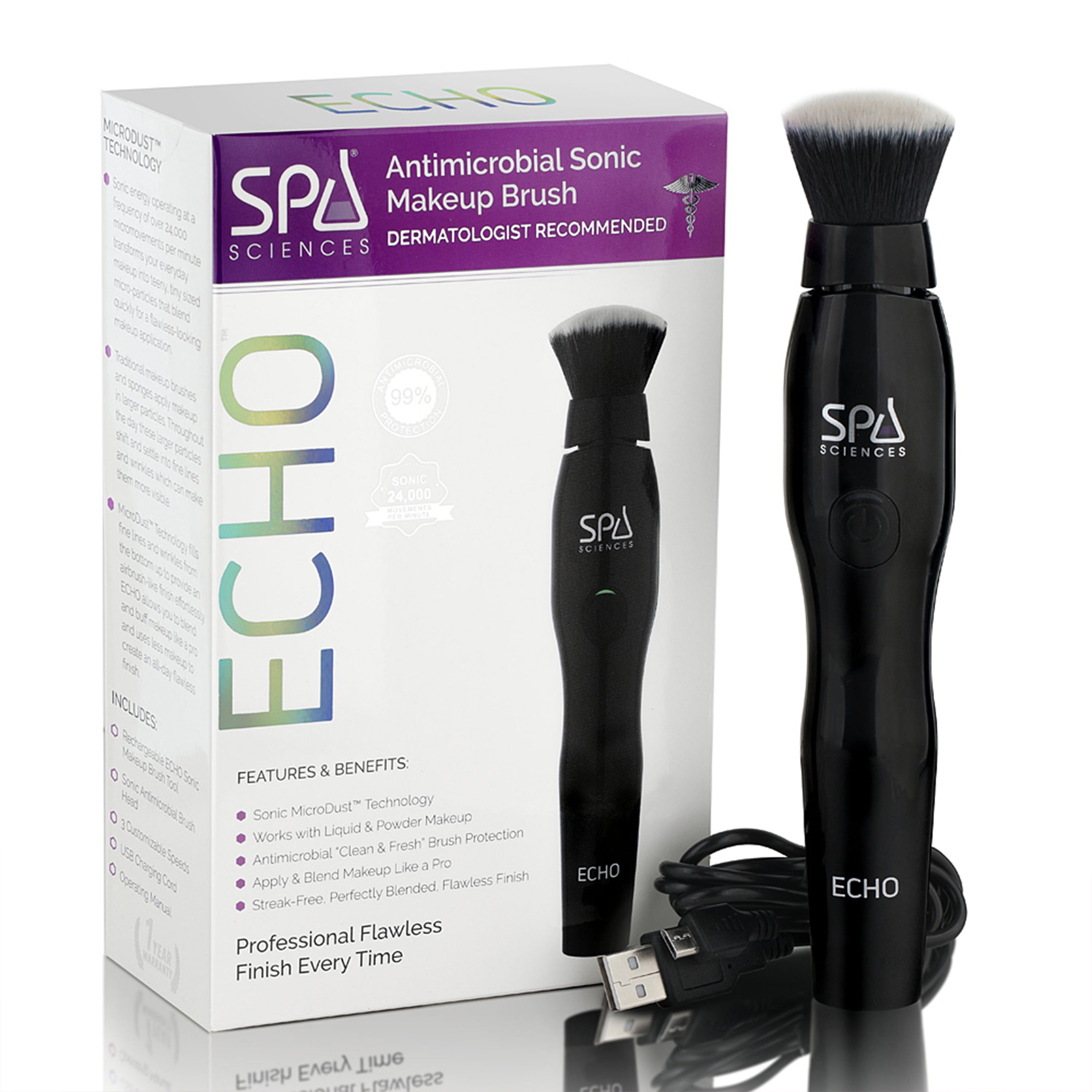 Spa Sciences ECHO Rechargeable Antimicrobial Sonic Makeup Brush
