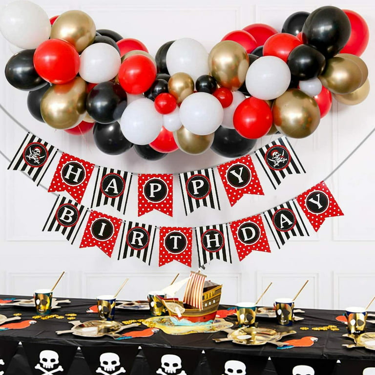 Pirate Birthday Party Decorations Kit, Pirate Happy Birthday Banner, Pirate  Latex Balloons,Black Red Gold Balloons for Pirate Theme Party Supplies,  Kids Birthday 