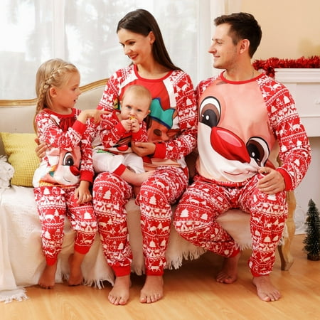 

Baozhu Family Matching Christmas Pajamas Sleepwear Sets Dad Mom Kids Baby Xmas Print Parent-child Fitted Cotton Soft Two-piece Pajamas Outfits