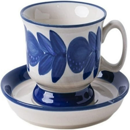 

GZHOUFDXINX Exquisite Vintage Blue Ceramic Mug Cups with Saucer - Sophisticated Hand-Painted Design - Perfectly Sized for Small 200ml Coffee or Afternoon Tea - Elegant Addition to Your Ta