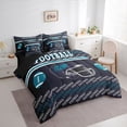 thumbnail image 3 of Homewish Est Sleep Football Bedding Comforter Set 7pcs for Kids, Soccer Sports Helmet Queen Bedding Sets, Black Teal Cartoon Reversible Queen Sheet Sets, Ultra Soft Bedroom Decor, 3 of 7