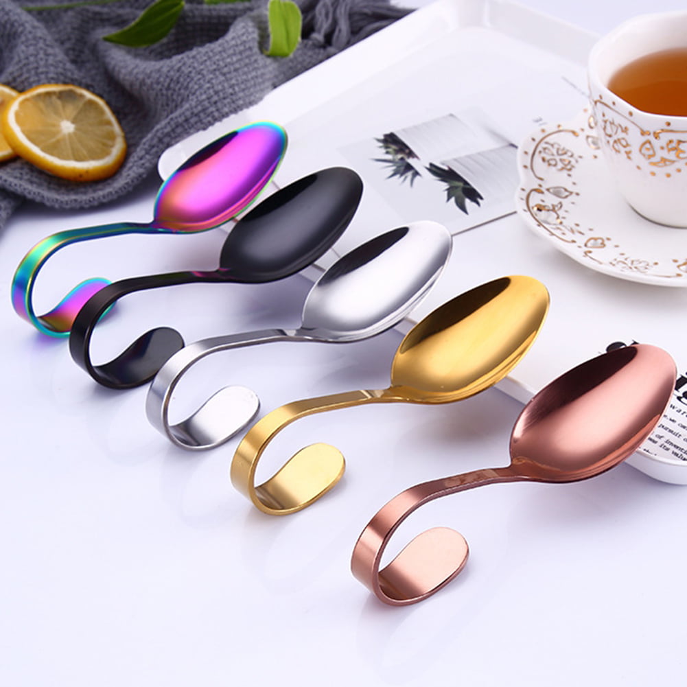 Black Maserfaliw Curved Handle Spoon Stainless Steel Hotel Buffet Kitchen Curved Handle Dessert Soup Cutlery 