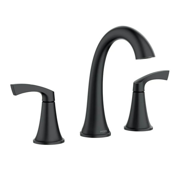 MOEN 84468BL Korek 8 in. Widespread Double Handle High-Arc Bathroom Faucet with Valve in Matte Black