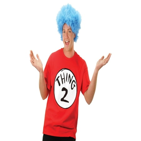 Dr. Seuss Thing 2 Short Sleeve T-Shirt With Wig, Adult Men's (S), By Elope