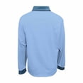 thumbnail image 4 of Dazajoo Long Sleeve Waffle Knit Tops for Women Button Down Lapel Collar Shirts with Denim Trim Casual Color Block Shacket,Sky Blue,L, 4 of 5