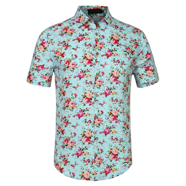 INSPIRE CHIC Men's Short Sleeve Button Front Beach Hawaiian Shirt