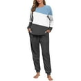 thumbnail image 3 of FNFYFH Womens Color Block Sweatsuit Fleece 2 Piece Outfit Long Sleeve Crew Neck Pullover and Jogger Set Soft Pajamas Sets, 3 of 7