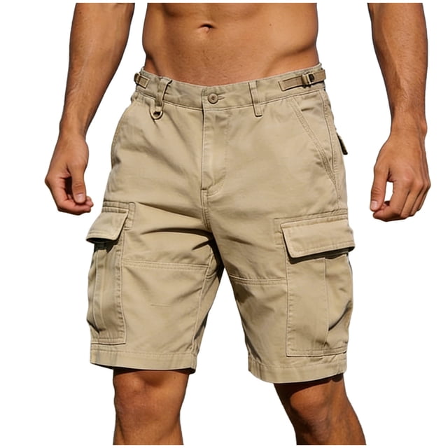 Mens Cargo Shorts con Bolsillos Color Sólido Botón Cintura Casual Y de Moda Shorts para Hombres