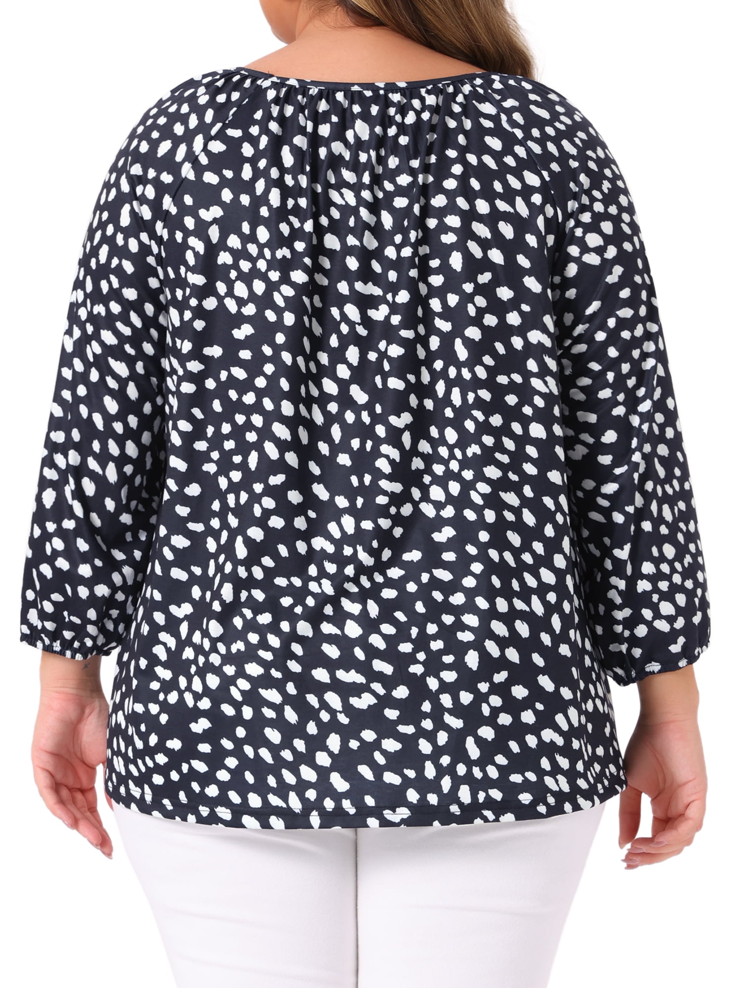 DARING DIVA  Women's Plus Crew Neck 3/4 Sleeve Blouse 1X Navy Blue