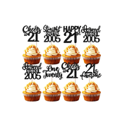 21st Birthday Cupcake Toppers, Black Glitter, Cheers to 21, Legend Since 2005, Straight Outta 2005, 12 Pack
