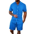 thumbnail image 2 of Men's Short Sets 2 Piece Outfits Cuban Guayabera Short Sleeve Shirts and Shorts Summer Beach Vacation Sets for Men, 2 of 4