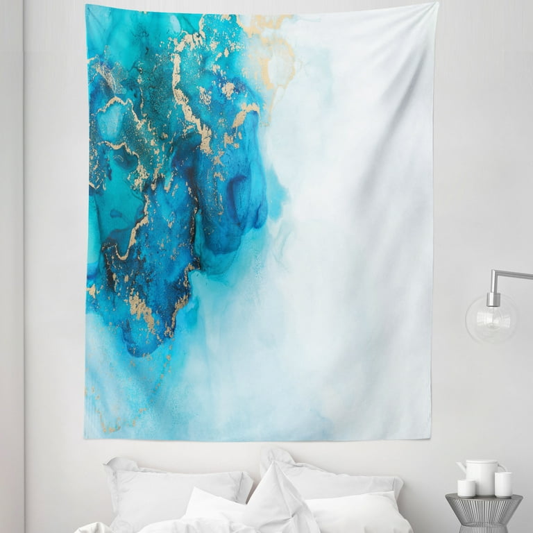 Marble Tapestry Abstract Fluid Inspired Smoke Look Modern Minimal Creative Print Fabric Wall Hanging Decor for Bedroom Living Room Dorm 5 Sizes Beige Turquoise and Sea Blue by Ambesonne Walmart