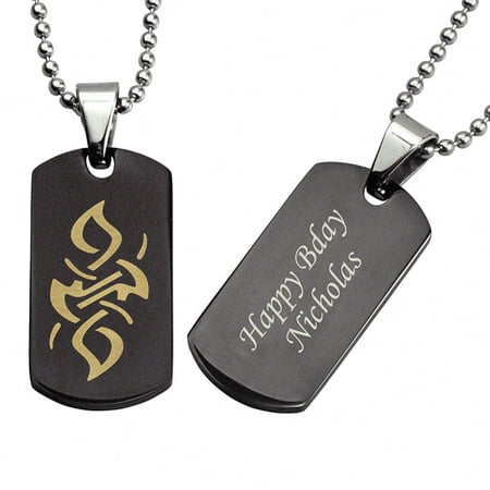 Stainless Steel Personalized Planet Tribal Dog Tag, Black