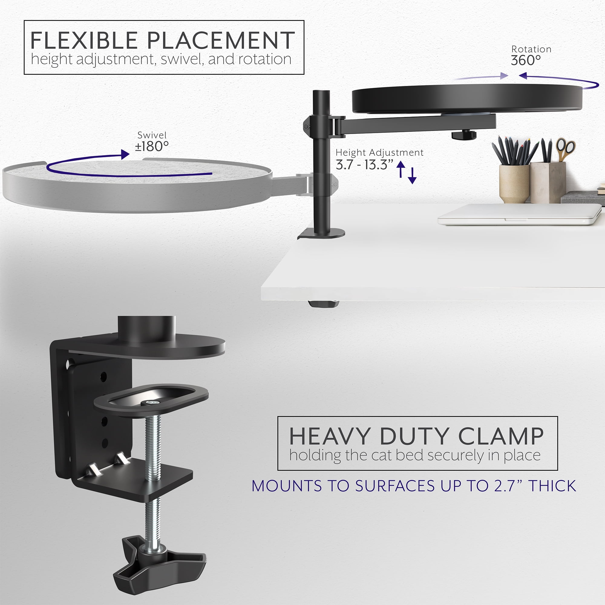 Life Finds Clamp-on Round Cat Bed for Home Office Desk