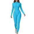 thumbnail image 2 of FNFYFH Women Long Sleeve Workout Jumpsuit Zip Up Romper Bottom Pants Bodysuit Bodycon One Piece Jumpsuits, 2 of 10