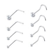 8PCS 925 Sterling Silver Nose Rings L Shape, Diamond Nose Ring Stud L Bend Shape Surgical Steel Screw for Women Men 1.5mm 2mm 2.5mm 3mm