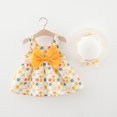 thumbnail image 2 of Little Girl Dresses Summer Sleeveless Bow Dress with Straw Hat Set Fashion Cute Prints Princess Dresses Infant Baby Girl Clothes,3-4 Years, 2 of 5