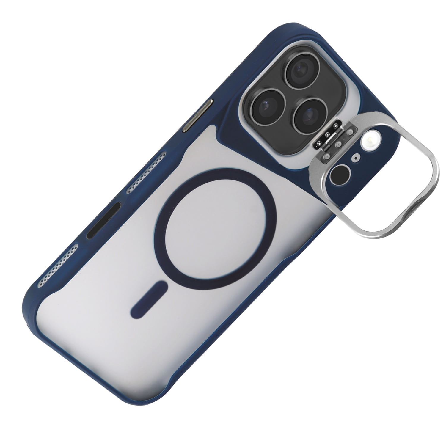 Durable Matte Transparent Camera Stand Case with Wireless Charging for iPhone 17 Pro Max - Blue
