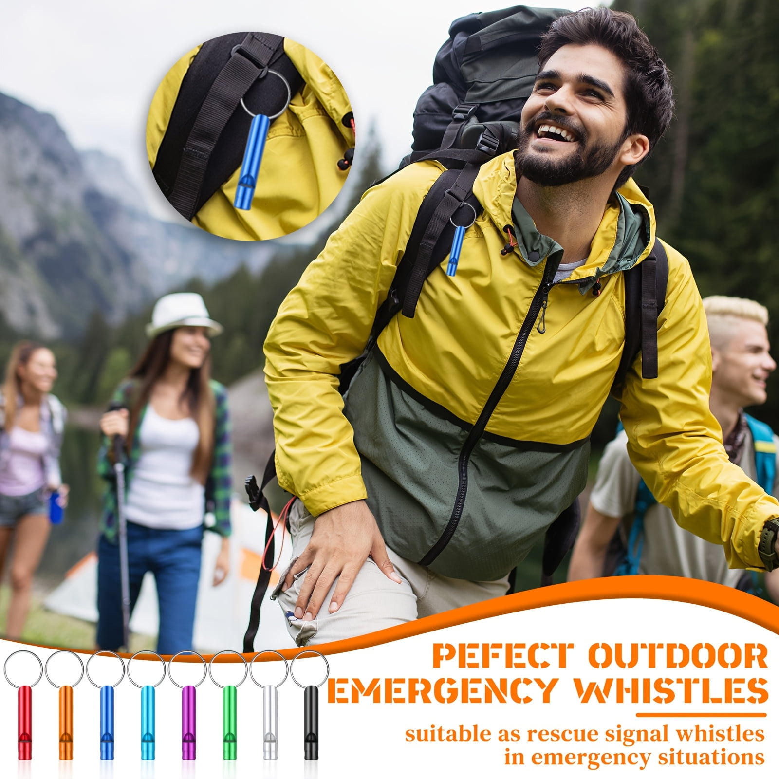 200 Pcs Emergency Whistles with Keychain, Aluminum Alloy Loud Safety Survival Whistle Bulk Set, Waterproof Signal Whistle for Hiking Camping Travel Team Training Outdoor Activities