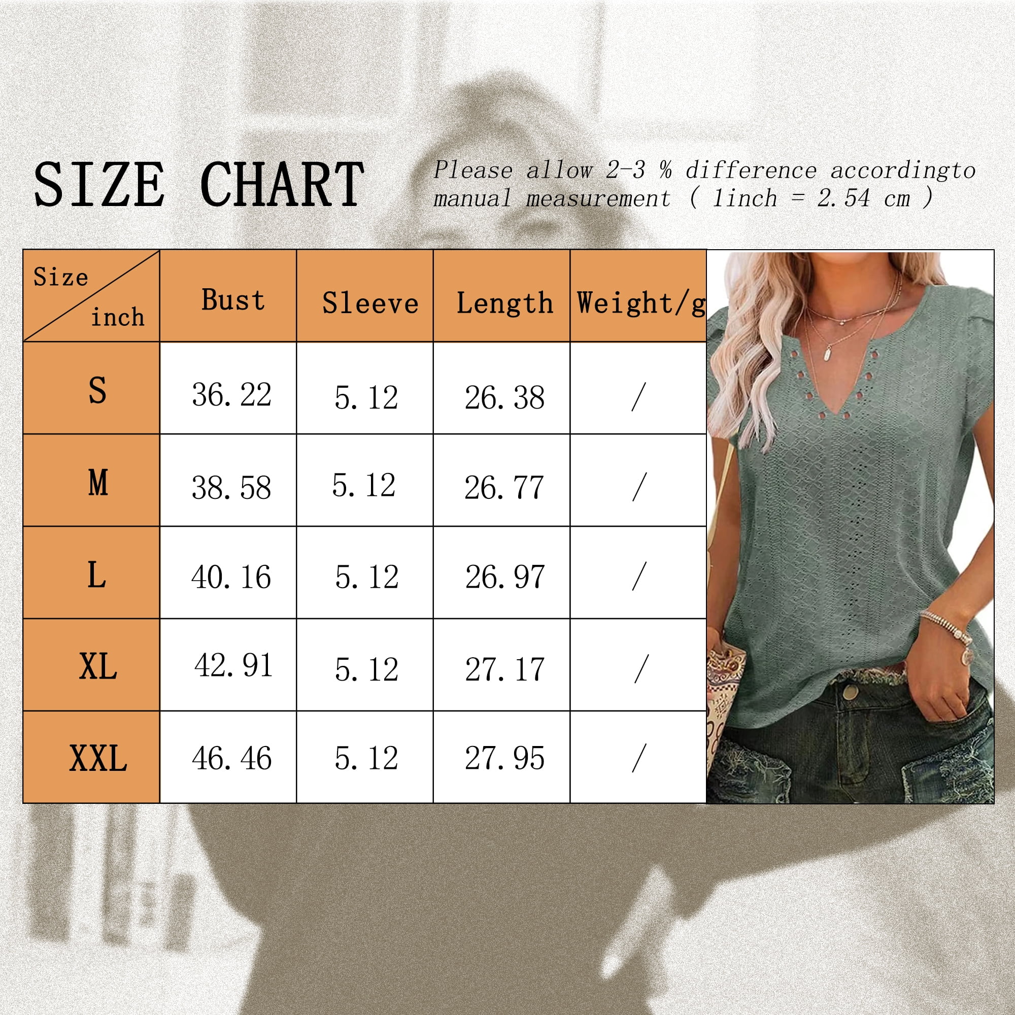 Women Tops Summer T-Shirts Short Sleeve Casual V Neck Tops Dressy Ruffle Sleeve Tunic Tops Cute Loose Ladies Blouses Green L