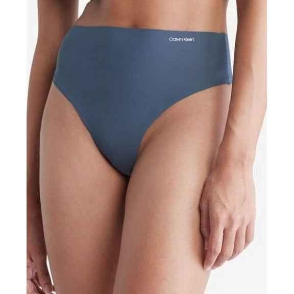 CALVIN KLEIN Women's Invisibles High-Waist Thong Underwear, Blue Edge XL