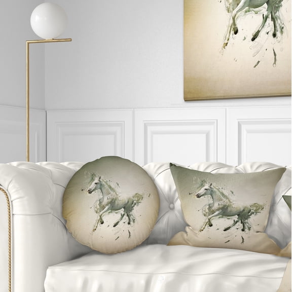 Designart White Horse in Motion on Brown - Animal Throw Pillow - 12x20