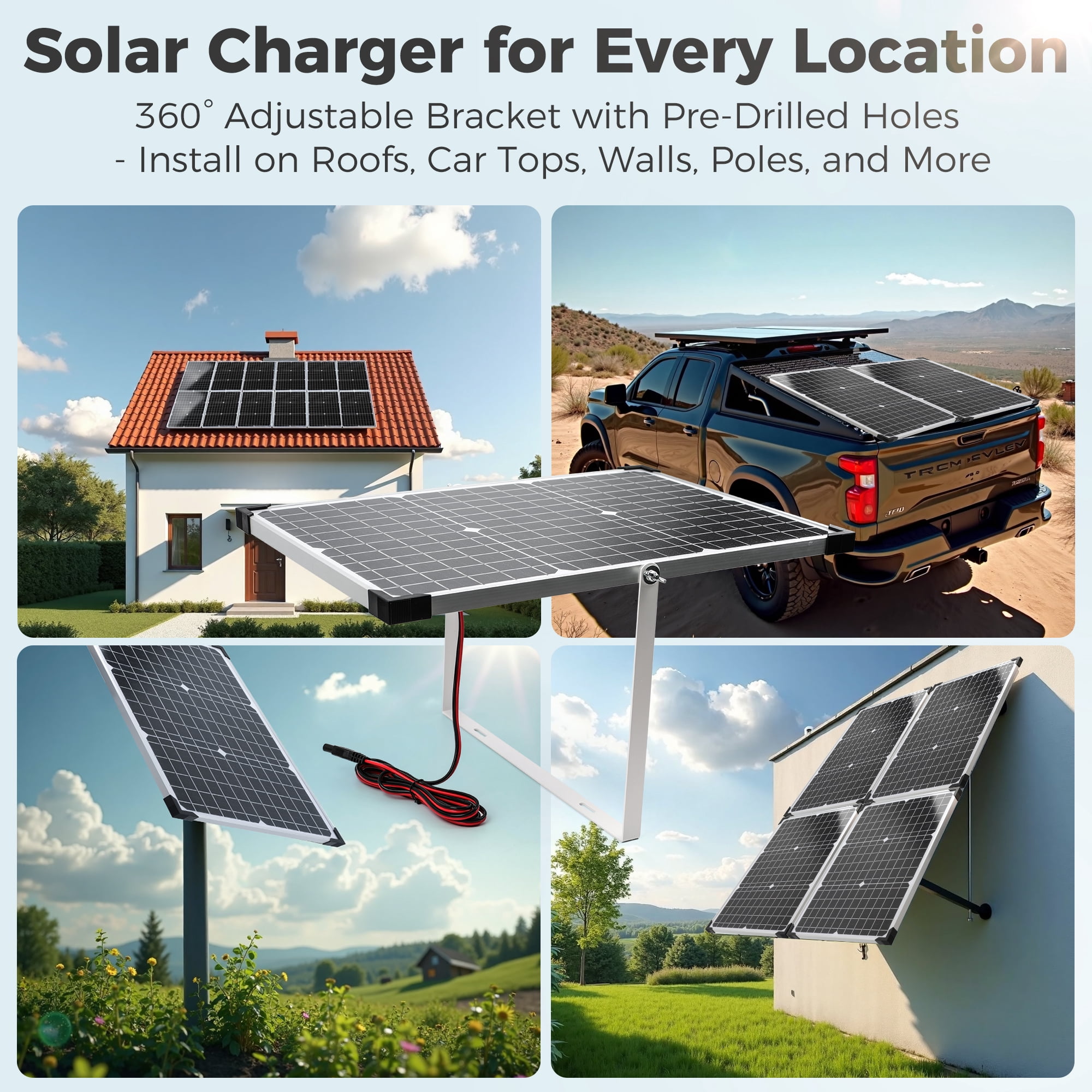 Voltset Solar Panel Kit 30W 12V with MPPT Controller, Solar Battery Trickle Charger Maintainer, Waterproof Solar Panel with Adjustable Mount Bracket for Boat RV Motorcycle Marine