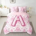 thumbnail image 2 of Erosebridal Chic Bowknot Bedding Full Size,Monogrammed A Comforter Sets with Sheets,Retro Pink Floral Bedding Sets Full Size For Girls,Super Cozy Room Decorative Reversible,7pcs, 2 of 7