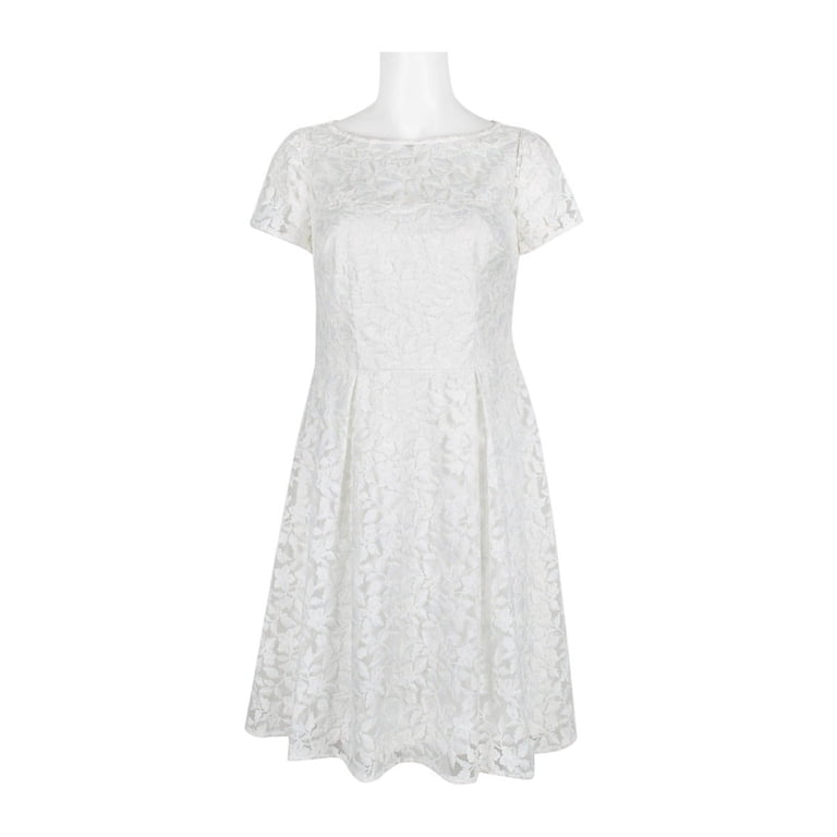 Adrianna Papell Boat Neck Short Sleeve A-Line Box Pleat Zipper Back  Embroidered Dress-IVORY / 2 - Walmart.com