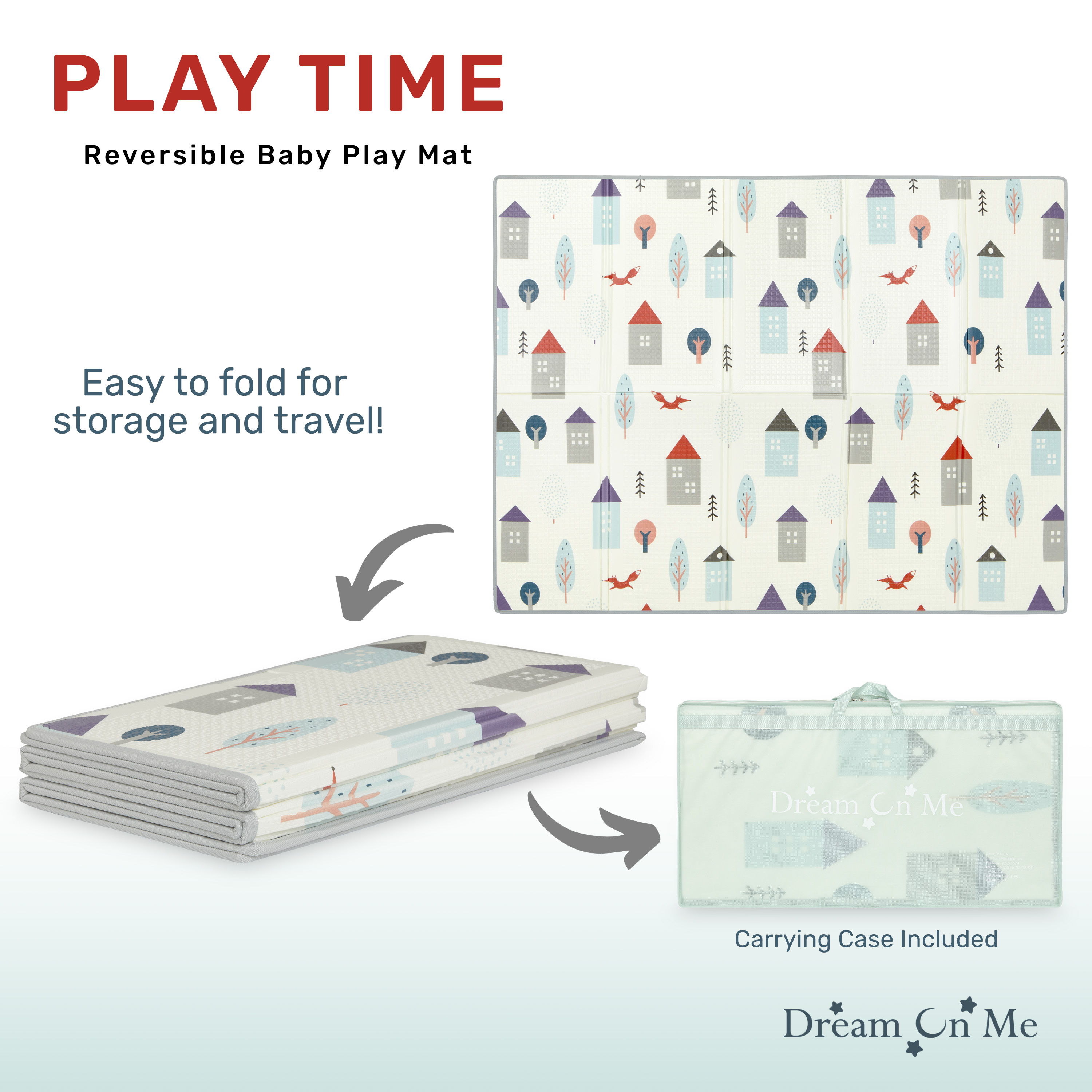Dream On Me Play Time Reversible Baby and Toddler Play Mat Foldable with Extra Large Thick Foam, Multi