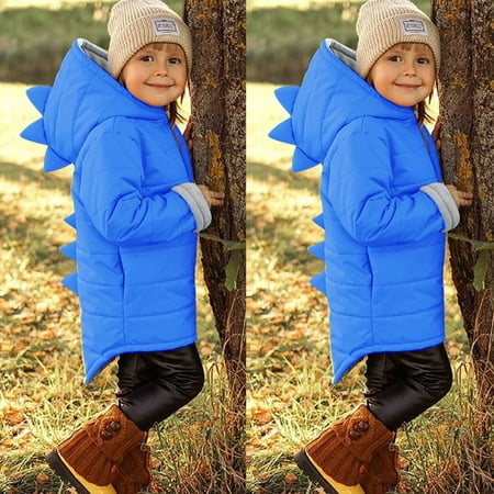 

ZHUASHUM Toddler Jacket Baby Girls Boys Warm Soft Long Sleeve 3D Dinosaur Hooded Winter Solid Outerwear Coat For Kid