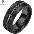 thumbnail image 2 of Tioneer Dome Tungsten Carbide Ring w Eternity Cubic Zirconia in Silver Gold or Black w Black CZ, 2 of 5