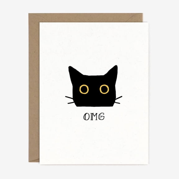 Funny Black Cat Card with "OMG" Caption – Blank Inside for Personal Messages – Perfect for Cat Lovers' Birthdays, Greetings, or Just Because