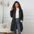 thumbnail image 3 of Cavosen Puffer Jacket Womens with Hoodie Black Warm Long Zipper Long Sleeve Winter Coats Solid Color Jacket with Pocket Lightweight Comfortable Outwear Trendy Overcoat, 3 of 4