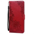 thumbnail image 6 of Nalacover Wallet For Samsung Galaxy S21 FE Case,Stylish Full Protection Embossed Lotus Pattern PU Leather Flip Kickstand Card Slots Shockproof Magnetic Cover with Wrist Strap.Red, 6 of 7