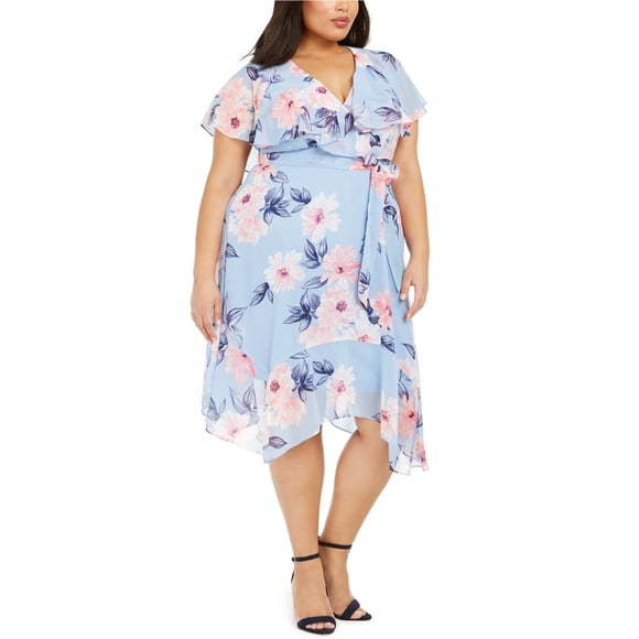 Jessica Howard Womens Floral Midi Dress, medblue, Plus Size, 14W