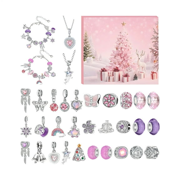 MezoJaoie Jewelry Set Christmas Countdown Calendar Charm Bracelets 2025 for Girls Advent Holiday Collectible Party Favors for Girls Children Teens Women Adults Family pleasant