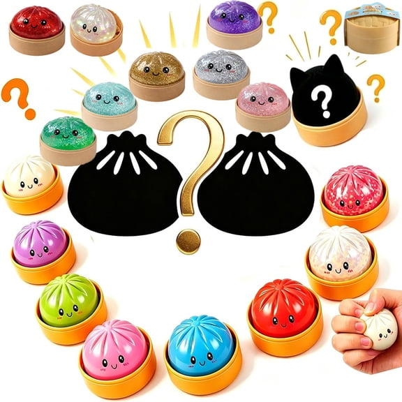 Mystery Giant Dumplings Squishies, Soft Squishy Soft Squeeze Stress Ball with Food Steamer, Realistic Steamed Bun Fidget T-oy, Sensory Relief for Adults