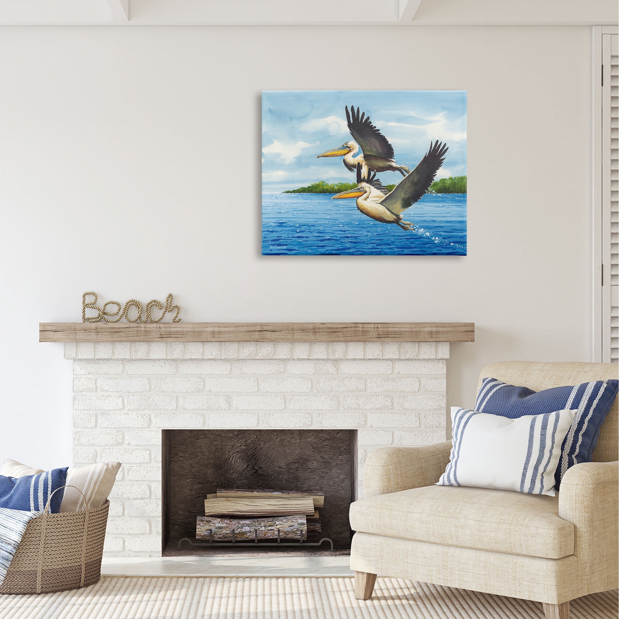 Stupell Industries Splashing Pelicans Flying Animals & Insects Painting Gallery Wrapped Canvas Print Wall Art, 40 x 30