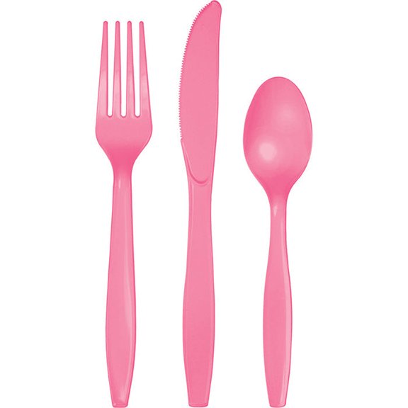 216/Case Bulk Candy Pink Value Friendly Assorted Plastic Cutlery