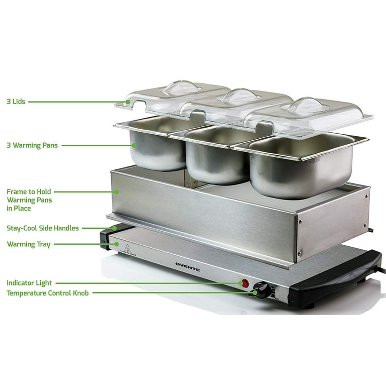 Warmer Alone and FW153S Deluxe Tray with Tray Server 3 Warmer Food Stand Buffet OVENTE